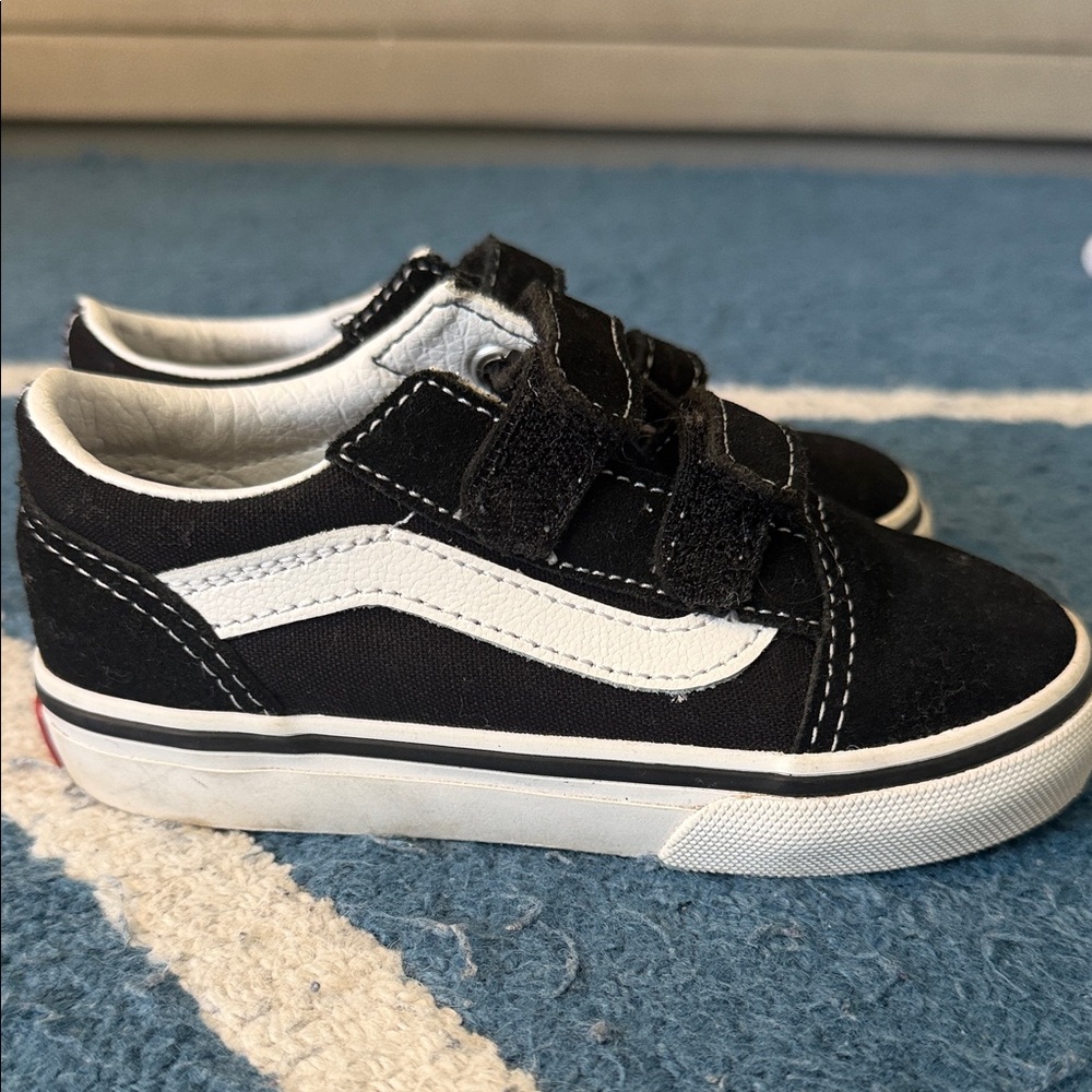 Vans Black and White Kids Velcro Skate Sneakers